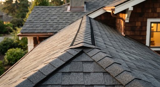 Residential craftsman shingle roof close-up